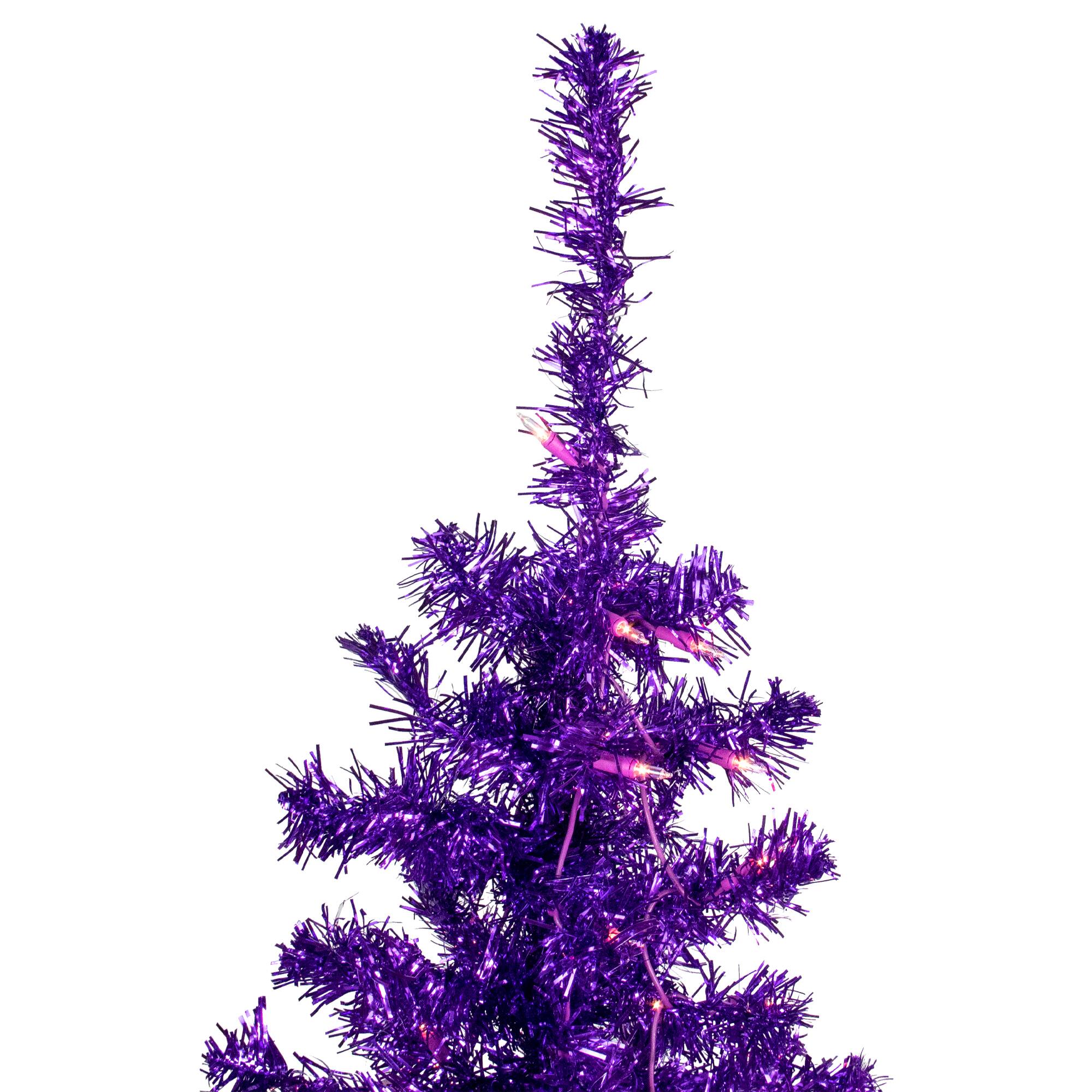 6ft. Pre-Lit Purple Tinsel Artificial Christmas Tree, Clear Lights